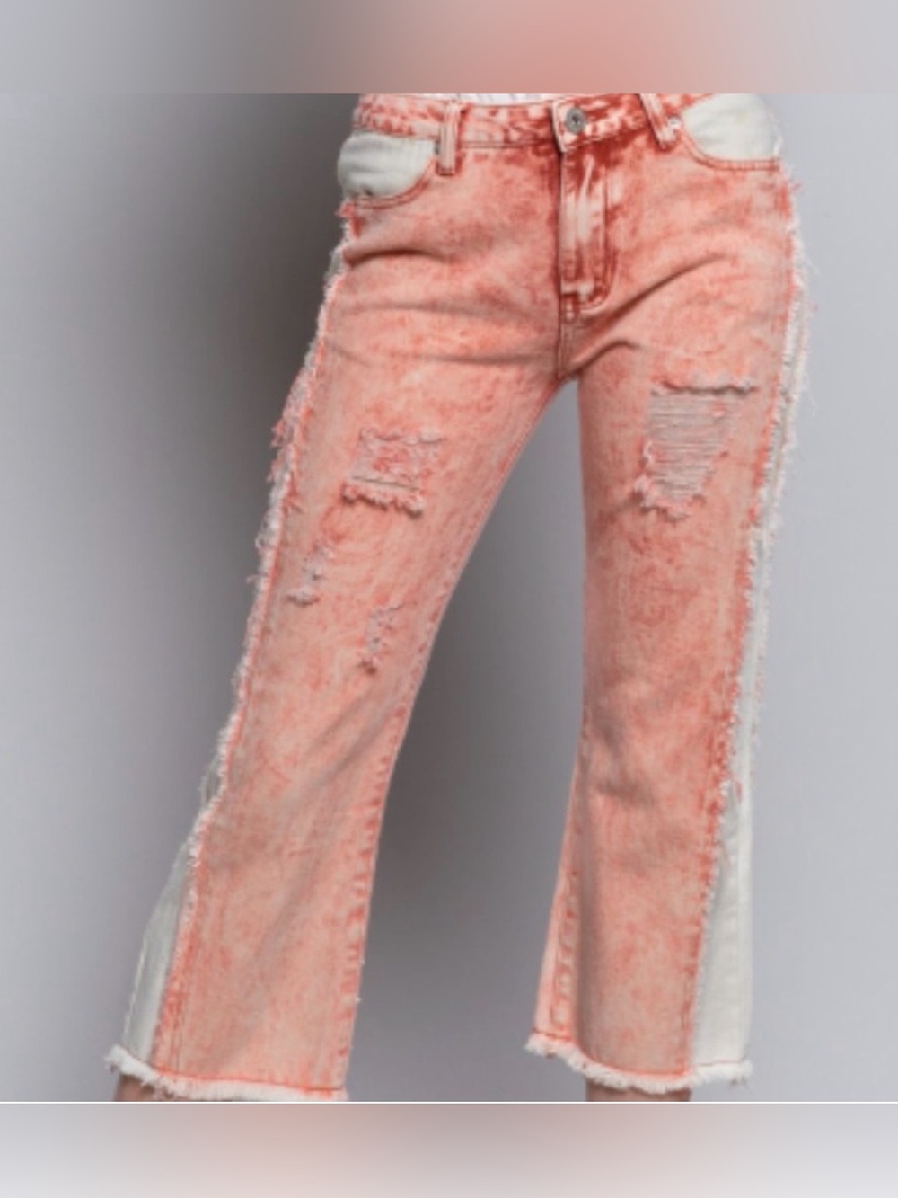 ✨ POL Acid Wash Distressed Cropped Straight Leg Jeans Red Pink White Size Small